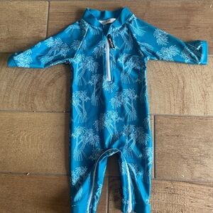 For Love 0-6 months Blue Palm Tree full body Swim Suit